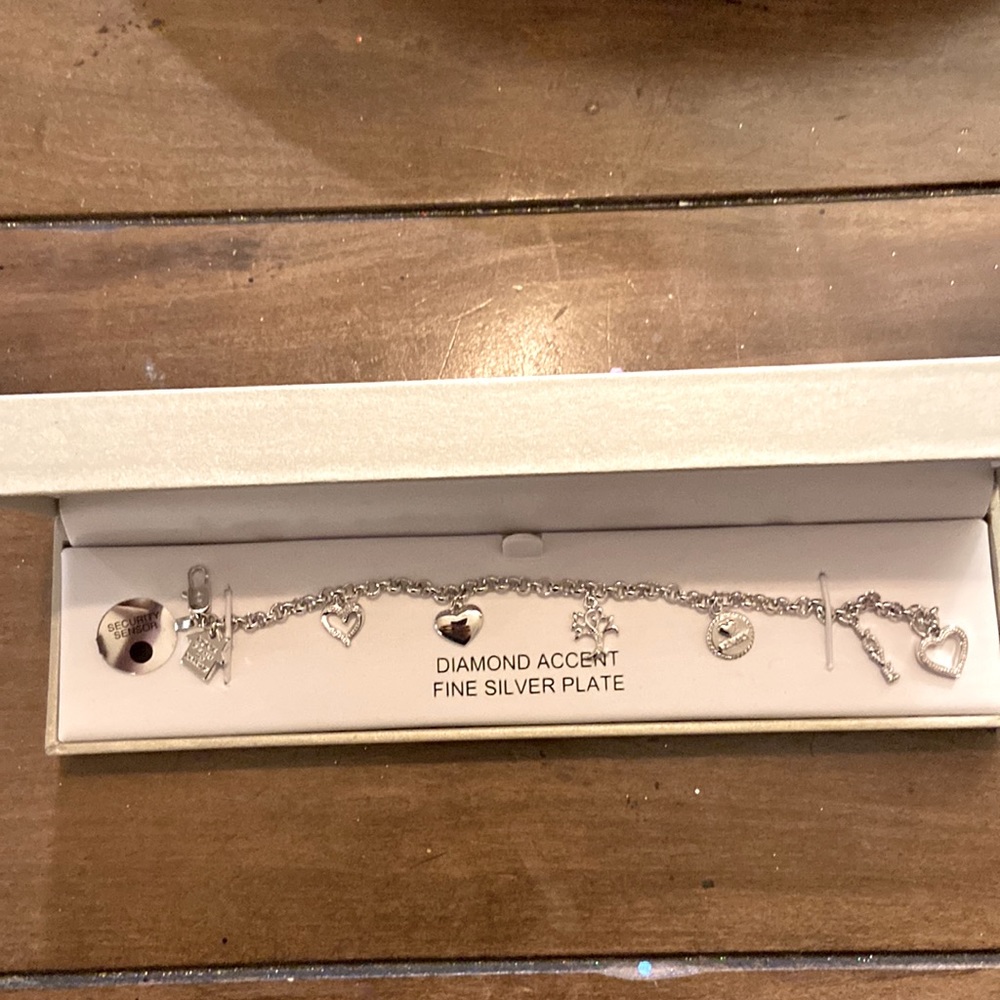 Macy’s Diamond Accent Fine Silver Plate - family LOVE bracelet